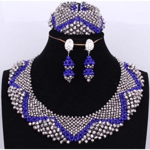 Bridal Jewelry Sets for Women Wedding African Royal Blue Nigerian Necklaces Sets Free Shipping Dubai Necklace Set