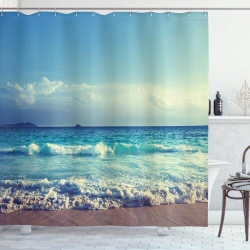 Waves Beach Shower Curtain Set Romantic Horizon Sea Coastal View Curtain for Bathroom 12 Hooks Cortinas de Baño וילון אמבטיה