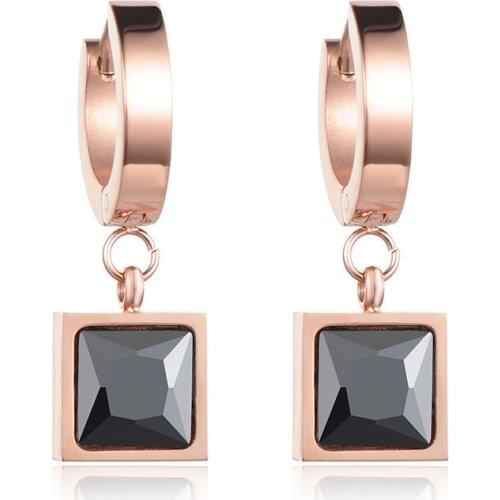 JeeMango Classic White & Black Square Cubic Zirconia Hoop Earrings For Women Titanium Steel Female Earrings Jewelry E17045