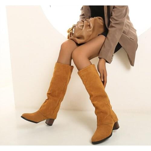 Large Size Lady Frosted Boots Fashion Fall winter Lace up Set Mid-Heel Womens Shoes Brown Yellow Black White Mid-Tube Boots