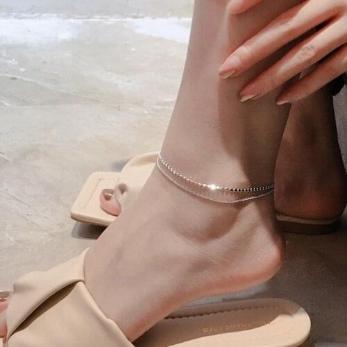 Silver Plated Double Layer Womens Anklet Geometric Disc Anklet Bracelet Summer Leisure Beach Party Jewelry 2021 NEW