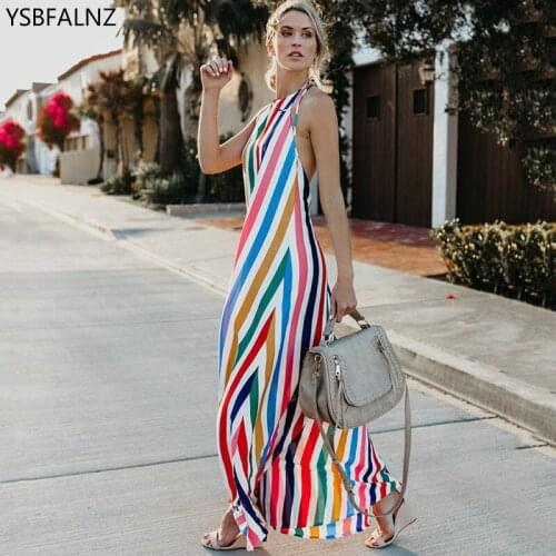 2021 Summer Sexy Women Dress Striped Plus Size Casual Halter Chiffon Beach Elegant Long Dresses Printing Loose Sukienka Damska