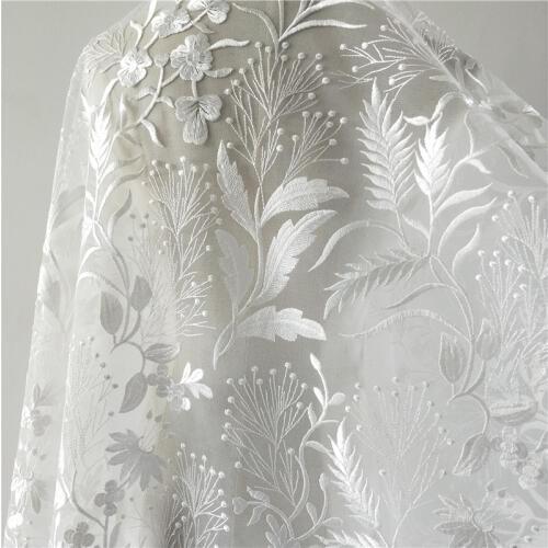 1pc 130cm*1yard embroidery flower african lace fabric for Wedding dresses DIY white mesh embroidery french tulle lace fabrics
