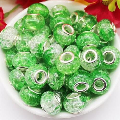 10Pcs Cracked Flower Art Color Resin Murano Charms Big Hole Spacer Beads Fit European Pandora Charm Bracelet for Jewelry Making