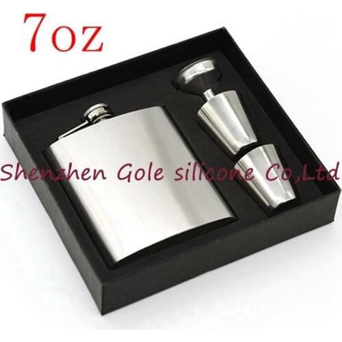 100set/lot Portable Stainless Steel 7oz Hip Flask Flagon Whiskey Wine Pot Bottle Gift For Him Mens Day Gift Box