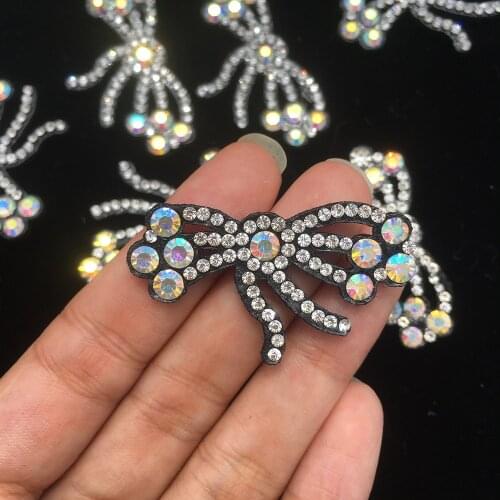 15Pcs Bow Shape Pearl Patches AB Rhinestone Applique Beaded Patches for Clothing DIY Hair Clip Decoration Sew Accessories