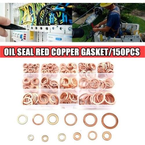 150Pcs M5-M22 Assortment Copper Oil Drain Washers Kit Oil Drain Plug Gaskets Set Flat Sealing Ring Copper Washer Car Accessories