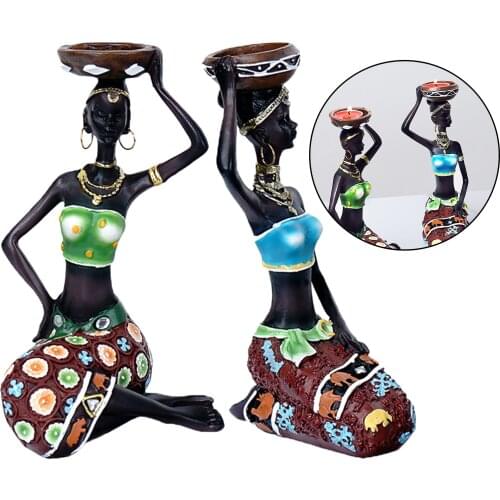 2pcs Decorative Tealight Candle Holder African Figurines Candlestick Tabletop Decoration Home Party Decor Gift