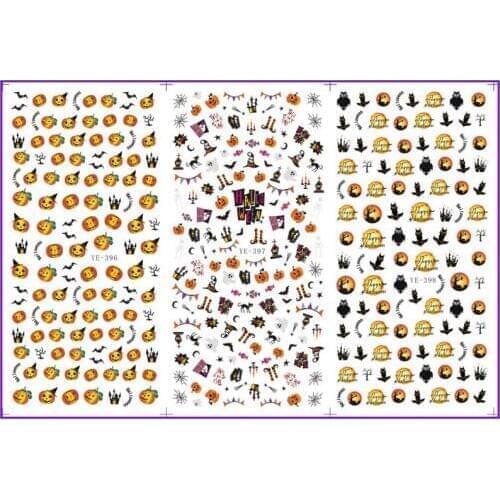 3 PACKS/LOT WATER NAIL STICKER DECAL HALLOWEEN GHOST SKULL PUMPKIN BAT CLAW VAMPIRE OWL CASTLE YE396-398