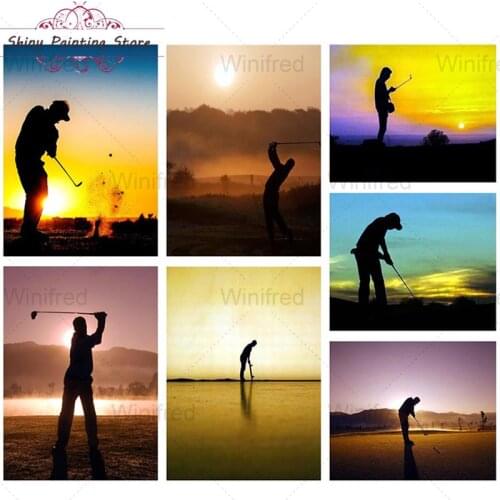 5D DIY Diamond Painting Colorful Sunset Landscape Golf Shadow Handmade Gift Full SquareRound Diamond Embroidery Home Decoration