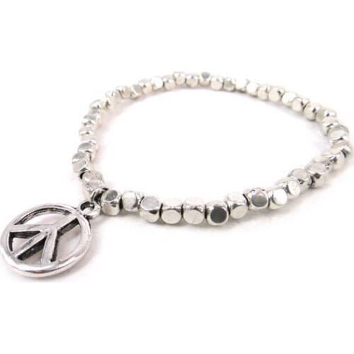 Free Shipping Fashion alloy square beads with peace charm Vintage women metal Bracelet 2 color available