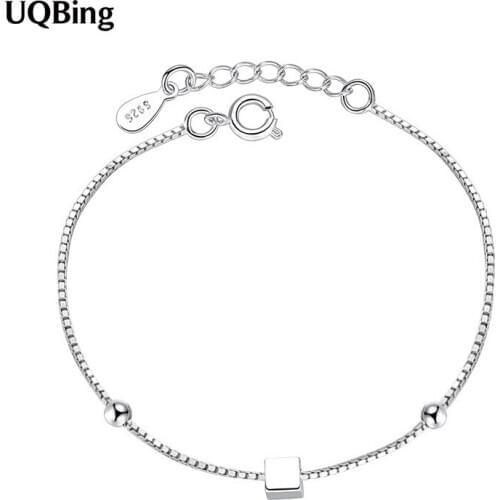 925 Sterling Silver Tiny Square Beads Box Chain Bracelets For Friends Birthday Gifts