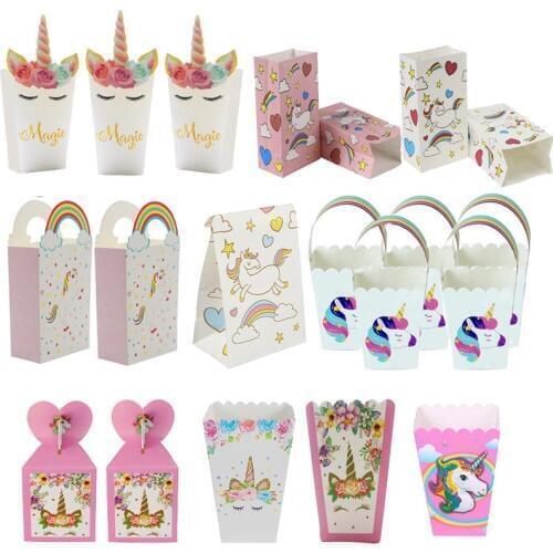 Unicorn birthday party paper box popcorn box candy cookies bag 1st birthday party decorations unicornio gift baby shower deco