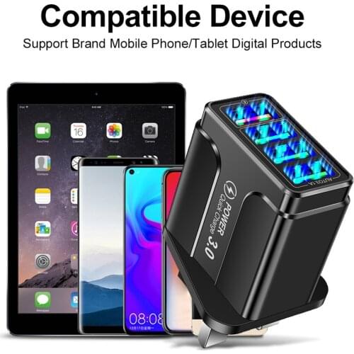 Quick Charge QC3.0 4 USB Fast Charging Portable Phone Charger Travel Wall Adapter US/EU/UK plug for iPhone/Xiaomi/Huawei/Samsung