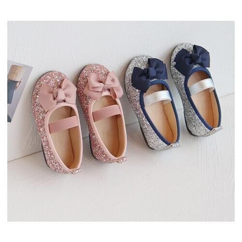 Spring/autumn girls leather shoes with bow children fashion sequins single shoes kids baby breathable princess shoes student