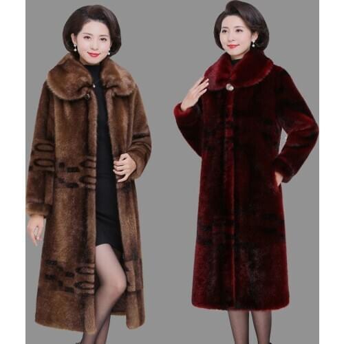 Long Thicken Plus Size 5XL New Fashion Mink Parka Jacket Womens Fur Coats Middle Aged Female Winter Warm Velvet Overcoats 2282
