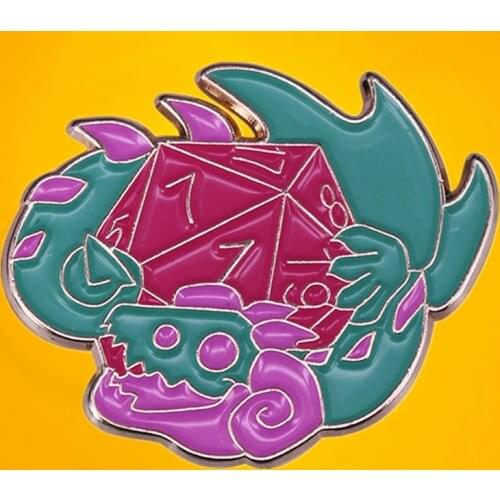 DND Dragon D20 Dice enamel pin Lets ROLL TTRPG Lovers and Nerd Geek gift brooch badge