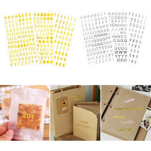 Diary Diy Label Letter Number Glitter Sticker Gold Sliver Nail Decals DIY Scrapbook Digital Stickers 9.7x18cm Crafts Bronzing