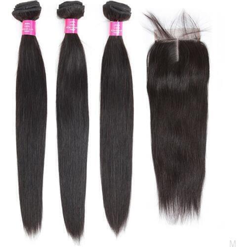 Fashow Brazilian Straight Hair Weave 3 Bundles With 5x5 inch frontal Lace Hair Closure 100% Human Remy Hair