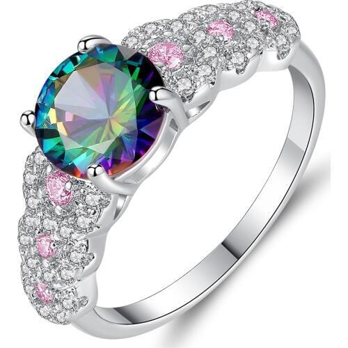 Hainon Colorful Crystal Zircon Rings For Women Girls Silver Color Wedding Engagement Luxury Finger Rings Jewelry Distribution