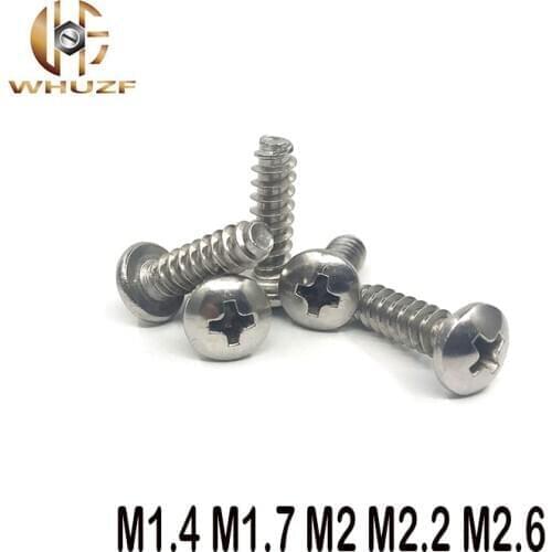 M1.4 M1.7 M2 M2.2 M2.6 304 Stainless Steel Round Pan Head Flat Tail Self-tapping Phillipps Screw Bolt