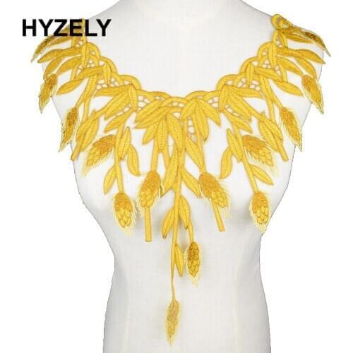 1 Pc Yellow Feather Embroidery Big Lace Collar Fabric,DIY Handmade Weeding Collar Lace Fabric For Sewing Collar Craft NL139