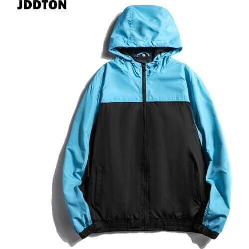 JDDTON Mens Patchwork Hooded Jackets Loose Windbreaker Casual Thin Coat Fashion Brand Hip Hop Male Comfortable Streetwear JE457