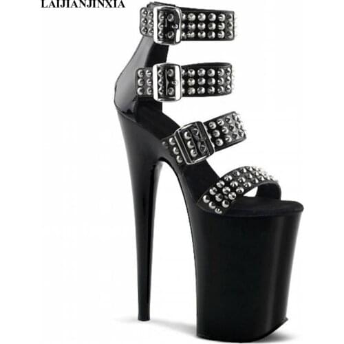 LAIJIANJINXIA New Women Rivet Dress Sandals Party 20CM high heels Night Club Pole Dance Shoes Sexy Dance Shoes