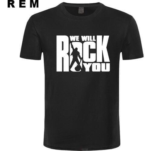 Summer Queen We Will Rock You T Shirt Men Cool Printed Rock Band T-shirt Short Sleeve Cotton Rock Roll Tops