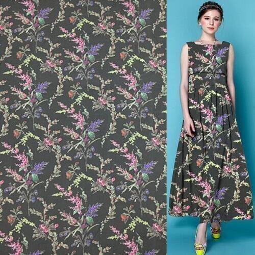 Mini floral print on black bottom pure silk georgette gauze silk fabric 136cm width,SCG619