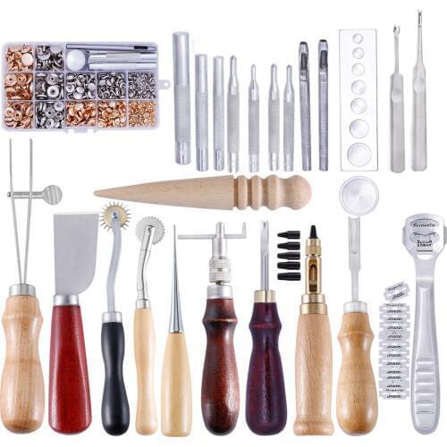 Multifunction Leather Tool Set Carving Punching Hole Cutting Knife Manual Suture Needle Gas Eyes Burnish Peeling Edge Process
