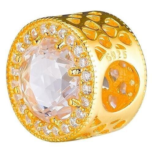 CKK 925 Sterling Silver Radiant Hearts Gold Plated Fashion Charms Beads Fits Original Bracelets DIY Jewelry