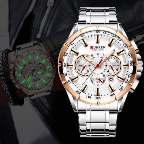 CURREN Men’s Watches Top Luxury Brand Quartz Wristwatch Stainless Steel Chronograph Big Sport Watch with Date Relogio Masculino