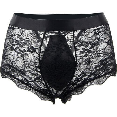 Gay Male Panties Lace Up Seamless Men Slip Underwear Ropa Interior Hombre Black Red See Though Sexy Briefs Men Underpants MPS073