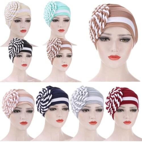 Braid Chemo Cap Islamic Milk Silk Prayer Hats Wrap Hijab Caps Women Muslim Cap Hijabs Turban Indian Bonnet Beanie Headwear Scarf