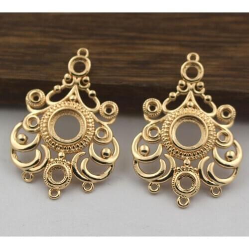 20pcs Brass Casted Filigree Flower Loops Connectors 2 4 8mm Open Back Cabochons Base Charms for Tassel Earrings Pendants Making