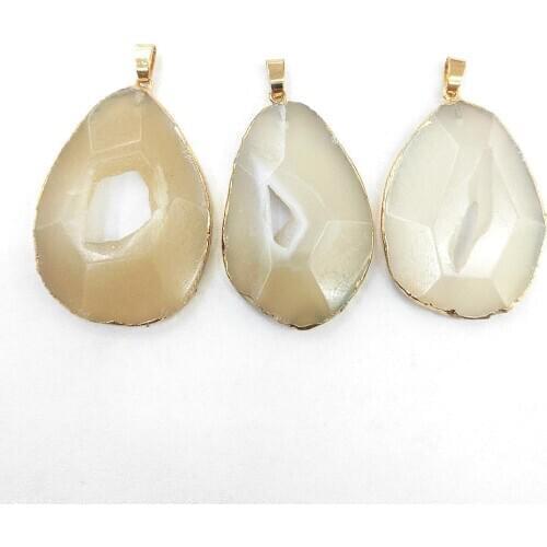 1pc Natural Stone Crystal Phnom Penh Irregular Facets Hollow Oval Pendants Women Charms Jewelry Making DIY Necklace Accessories