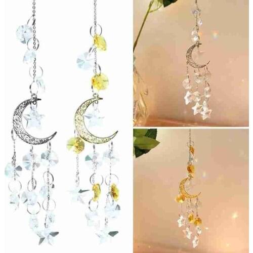 Hanging Clear Crystal Ornament With Moon Decor Hanging Window Ornament Creative Home Garden Decoration Pendant