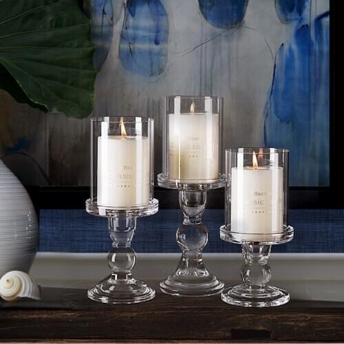 Clear Glass Candle Holder with Cover Pillar Taper Tealight Candlesticks Set for Dinner Table Wedding Party Home Decor