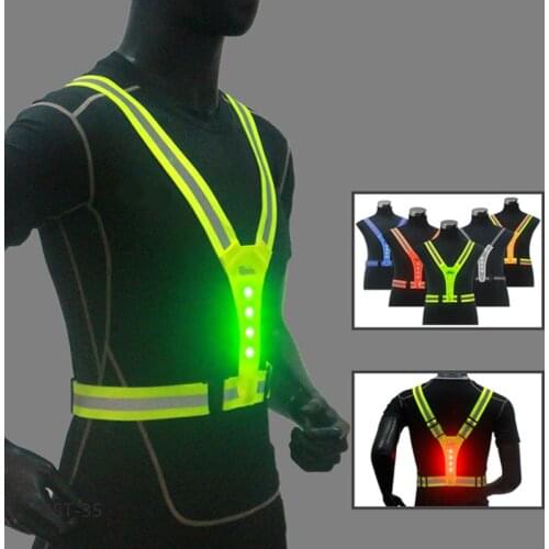 LED Waring Reflective Bicycle Jersey High Quality Elasticity Belt Sports Vest Night Running Riding Outdoor Safety Jacket XA142Q