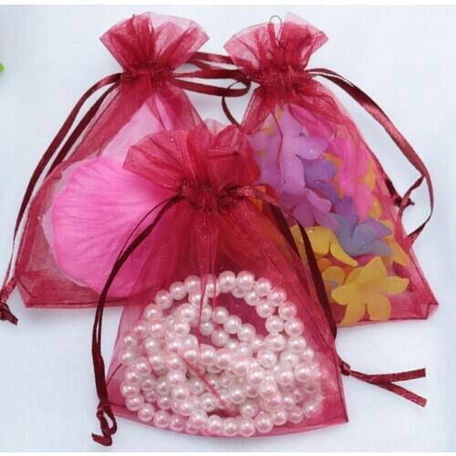 7x9cm Deep Red Jewelry Package Can Print Logo Extra Drawstring Jewelry Bags Small Drawstring Pouches Organza Bags 200pcs/lot