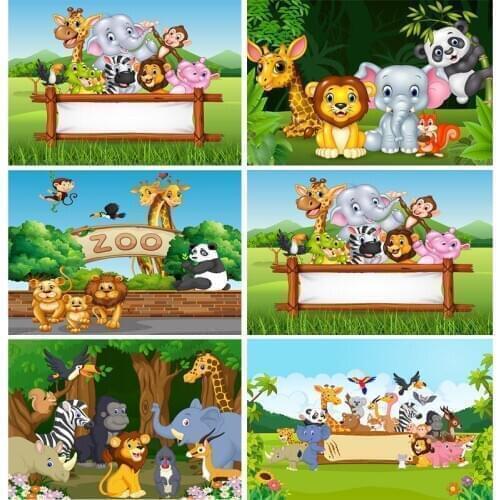 Vinyl Cusrtom Photography Backdrops Cartoon Animals Zoo Kids Baby Birthday Theme Photo Studio Backgrounds YAXU-204