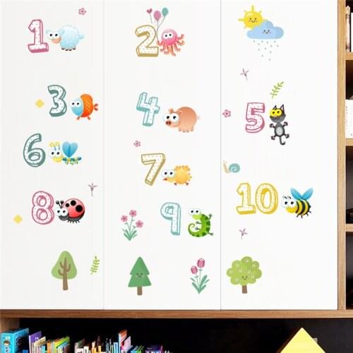 Vivid Funny animals insect numbers wall sticker kids rooms home decor living room Bedroom decoration accessories wall decals
