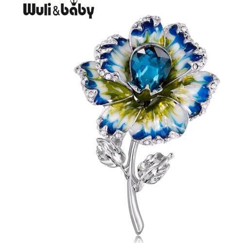 Wuli&baby 3-color Enamel Flower Brooches Women Alloy Beauty Crystal Flower Weddings Banquet Brooch Pins Gifts