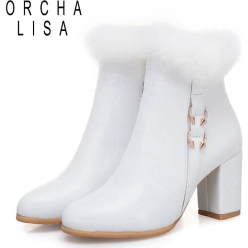 ORCHALISA Shoes women Ankle boots High heels Fur Zipper Buckle High quality Cool Pointed toe Spring Autumn Fashion Female S2414