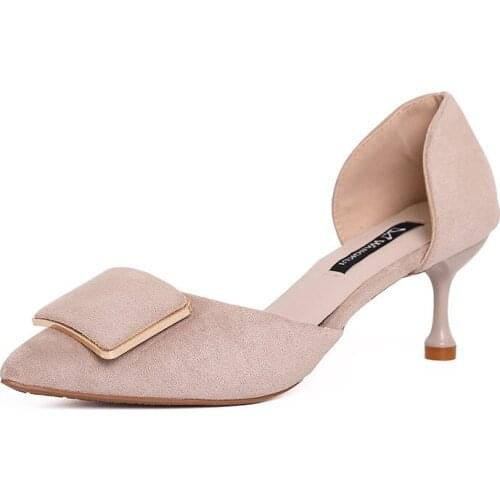 Women sandals 2019 Summer Hot Metal Decoration High Fine Heel Slip-on Shoes Woman pumps Casual Pointed Toe Ladies Sandal