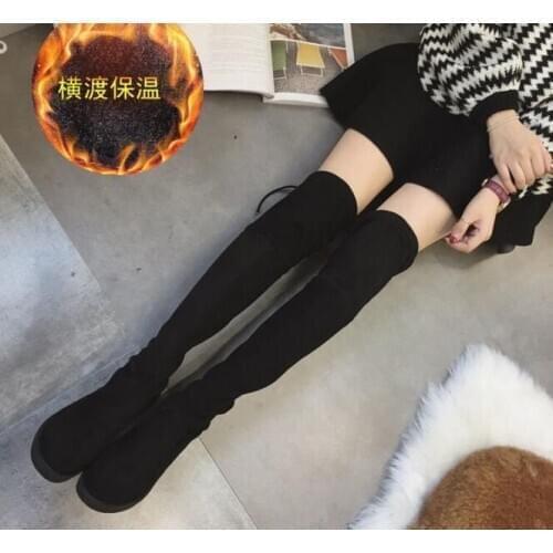 Fashion new Women Over The Knee High Boots Low heel lace up Winter Shoes Pointed Toe Sexy Elastic Fabric Women Boots Size