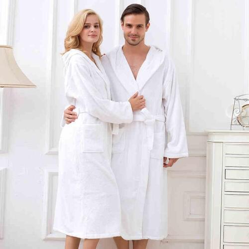 Women bathrobe hooded robe women white top quality super soft cotton towel bathrobe