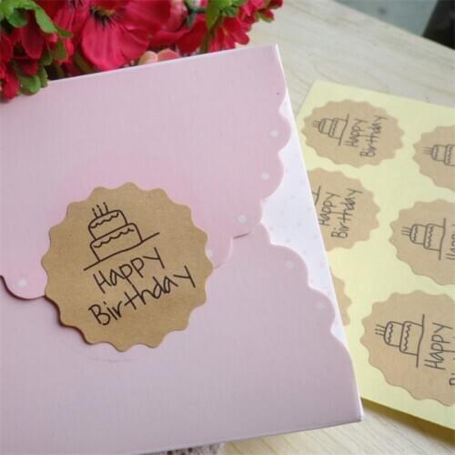 120pcs Hot Sale Happy Birthday Circle Handmade Packaging Sealing Label Kraft Baking DIY Adhesive Gift Sticker Party Favor