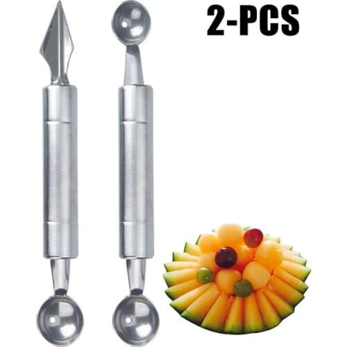 2PCS Fruit Scoops Stainless Steel DIY Manual Creative Double Sided Melon Ballers Fruit Ballers For Kitchen Supplies